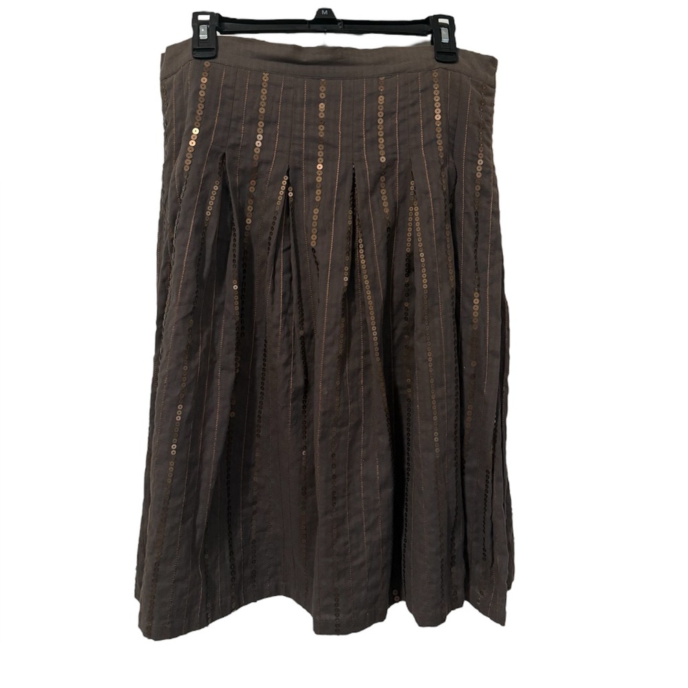 NWT Anthropologie Boho Brown Pleated Skirt with Sequin Accents (Size L)